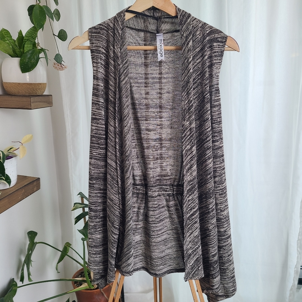 Heather brown grey light vest open cardigan